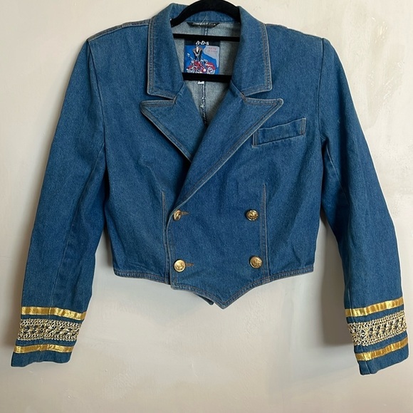 A.B.S. BLUE LABEL Jean denim Jacket W/Gold Trim Decor, Womens Size M - Picture 1 of 14